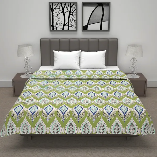 100%_Cotton_Reversible_Lightweight_Printed_Double_Bed_AC_Dohar_Blanket_-_Apple_Green