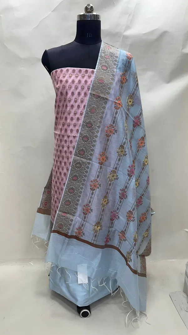 Humairah_Present_Light_Pink_Cotton_Resham_Copper_Zari_3pcs_Suit_Set_accompanied_with_Plain_Bottom_and_Top_Copper_Zari_Booti_with_Sky_Blue_Floral_Stripe_Dupatta