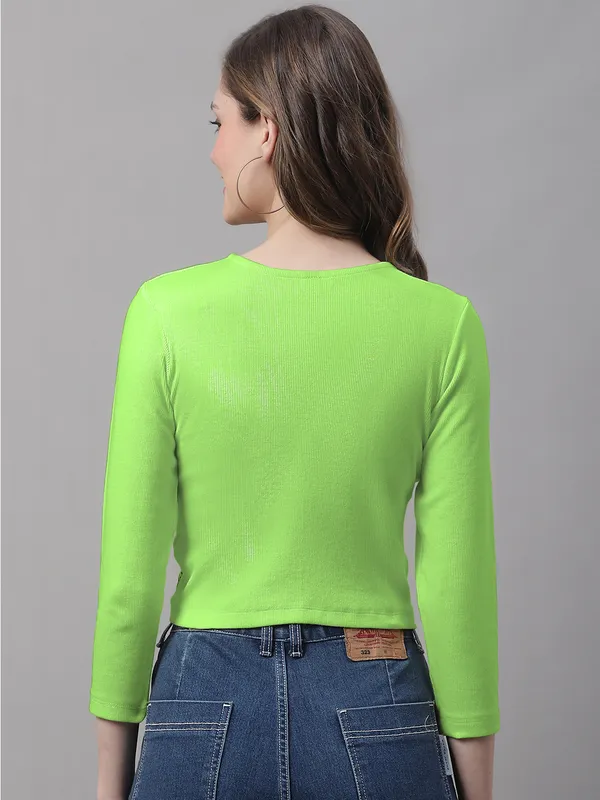 Parrot_Green_Cotton_Rib_Round_Neck_Knot_Top_For_Women