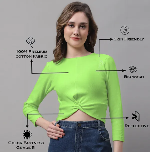 Parrot_Green_Cotton_Rib_Round_Neck_Knot_Top_For_Women