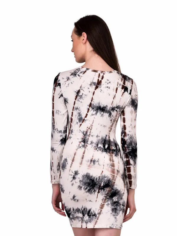 Lattice_Deep_V-Neck_Long_Sleeves_Tie_Dye_Printed_Evening_Mini_Dresses_For_Women