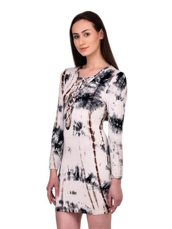 Lattice_Deep_V-Neck_Long_Sleeves_Tie_Dye_Printed_Evening_Mini_Dresses_For_Women