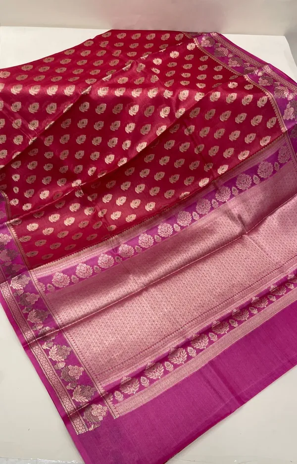 Humairah_Pure_Handwoven_Pink_Tussar_Silk_Floral_Mina_Zari_Booti_with_Contrast_Magenta_Mina_Floral_Zari_Border_and_Pallu_with_Magenta_Blouse