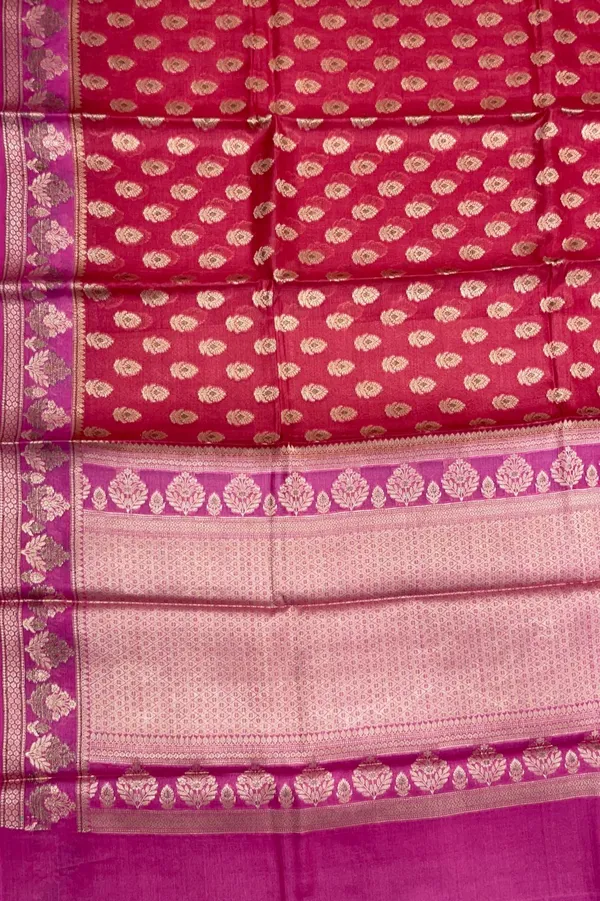 Humairah_Pure_Handwoven_Pink_Tussar_Silk_Floral_Mina_Zari_Booti_with_Contrast_Magenta_Mina_Floral_Zari_Border_and_Pallu_with_Magenta_Blouse