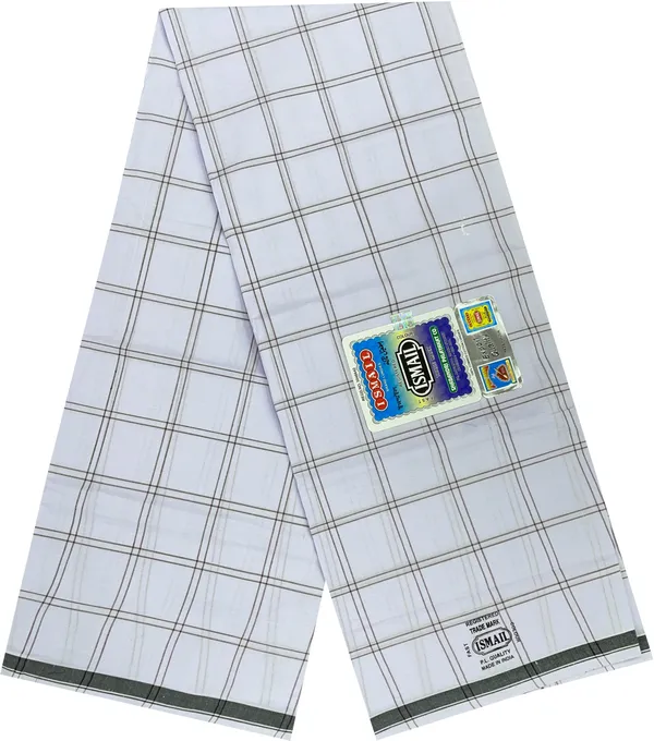 100%_Pure_Cotton_ISMAIL_Checkered_White_Lungi_-_2.10_Mtrs