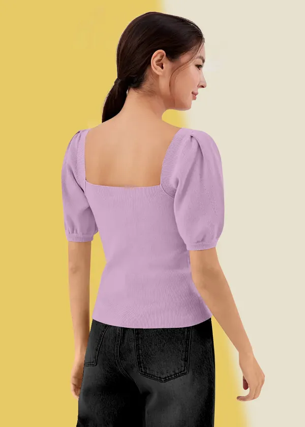 Periwinkle_Puff_Sleeve_Ribbed_Square_Neck__Casual__Tops_For_Women