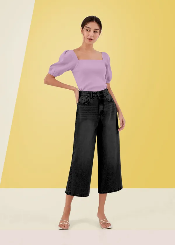 Periwinkle_Puff_Sleeve_Ribbed_Square_Neck__Casual__Tops_For_Women