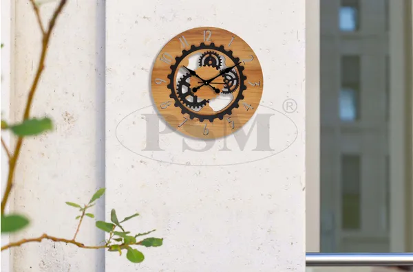 LASER_CUT_WOODEN_WALL_CLOCK_IVORY_BLACK_15_INCH_ROUND_(PSM_1111_B