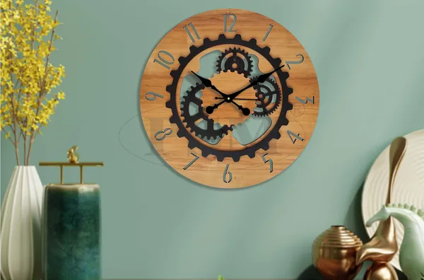 LASER_CUT_WOODEN_WALL_CLOCK_IVORY_BLACK_15_INCH_ROUND_(PSM_1111_B