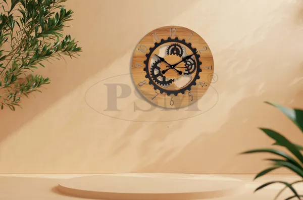 LASER_CUT_WOODEN_WALL_CLOCK_IVORY_BLACK_15_INCH_ROUND_(PSM_1111_B