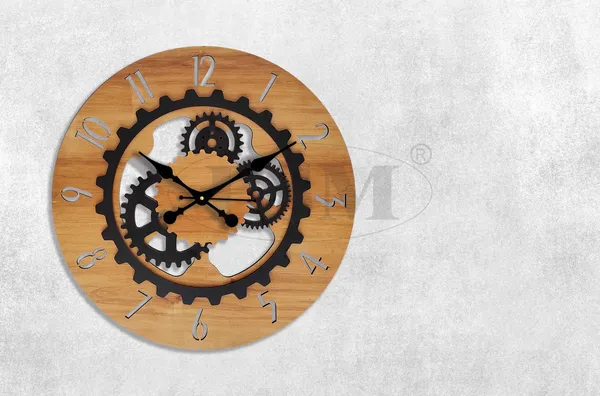 LASER_CUT_WOODEN_WALL_CLOCK_IVORY_BLACK_15_INCH_ROUND_(PSM_1111_B