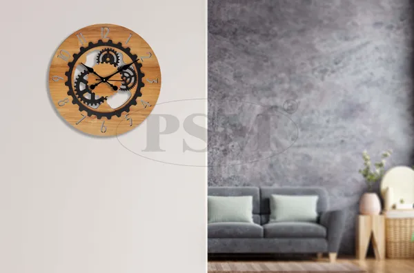 LASER_CUT_WOODEN_WALL_CLOCK_IVORY_BLACK_15_INCH_ROUND_(PSM_1111_B