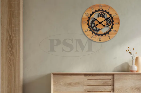 LASER_CUT_WOODEN_WALL_CLOCK_IVORY_BLACK_15_INCH_ROUND_(PSM_1111_B