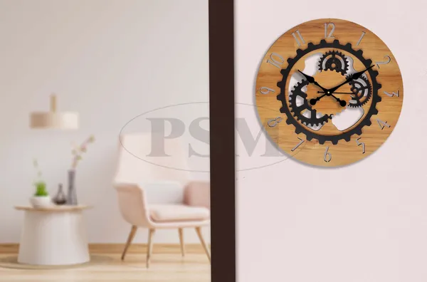LASER_CUT_WOODEN_WALL_CLOCK_IVORY_BLACK_15_INCH_ROUND_(PSM_1111_B