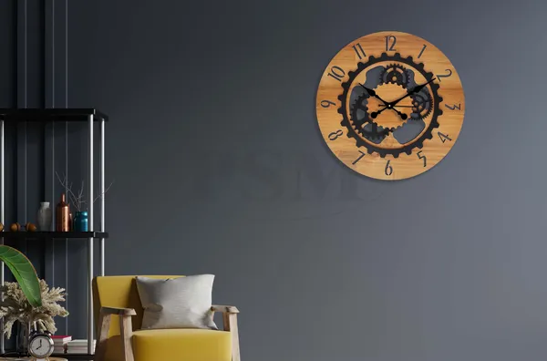 LASER_CUT_WOODEN_WALL_CLOCK_IVORY_BLACK_15_INCH_ROUND_(PSM_1111_B
