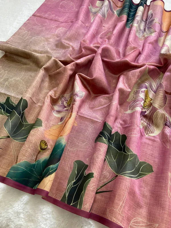 Damini_Wine_–_Dazzling_Diwali_Special_|_Soft_Tussar_Silk_Saree_with_Print,_Border_&_Contrast_Print_Blouse_with_Tassels