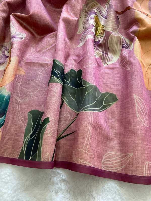 Damini_Wine_–_Dazzling_Diwali_Special_|_Soft_Tussar_Silk_Saree_with_Print,_Border_&_Contrast_Print_Blouse_with_Tassels
