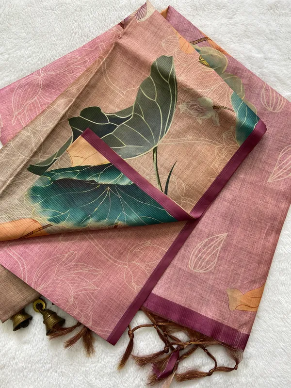 Damini_Wine_–_Dazzling_Diwali_Special_|_Soft_Tussar_Silk_Saree_with_Print,_Border_&_Contrast_Print_Blouse_with_Tassels