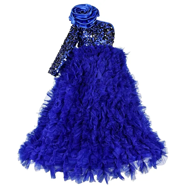 Blue_Polyester_Blend_Sequined_One_Shoulder_Dress_For_Girls