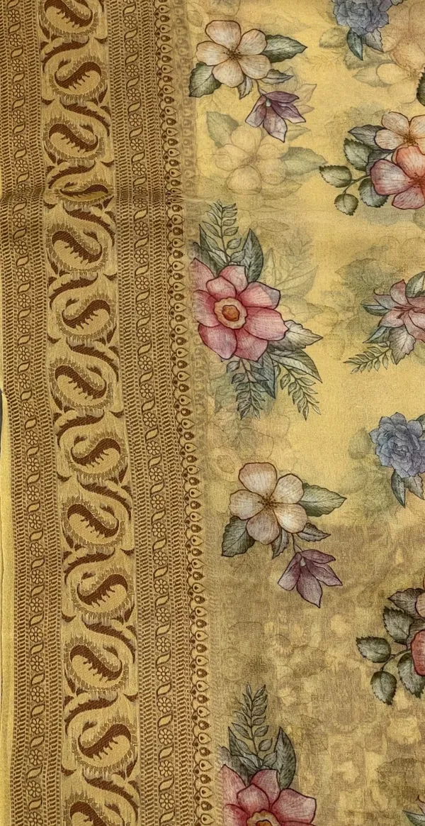 Humairah_Presents_Pure_Handloom_Yellow_Chiffon_Floral_Digital_Print_Boota_with_Paisley_Copper_Zari_Border_and_Yellow_Blouse