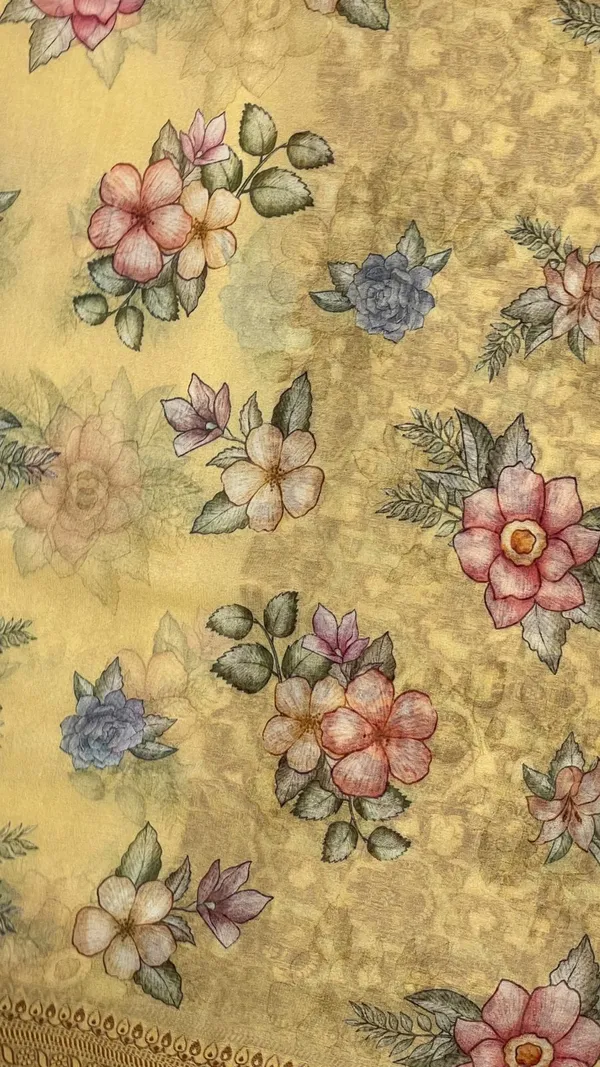 Humairah_Presents_Pure_Handloom_Yellow_Chiffon_Floral_Digital_Print_Boota_with_Paisley_Copper_Zari_Border_and_Yellow_Blouse