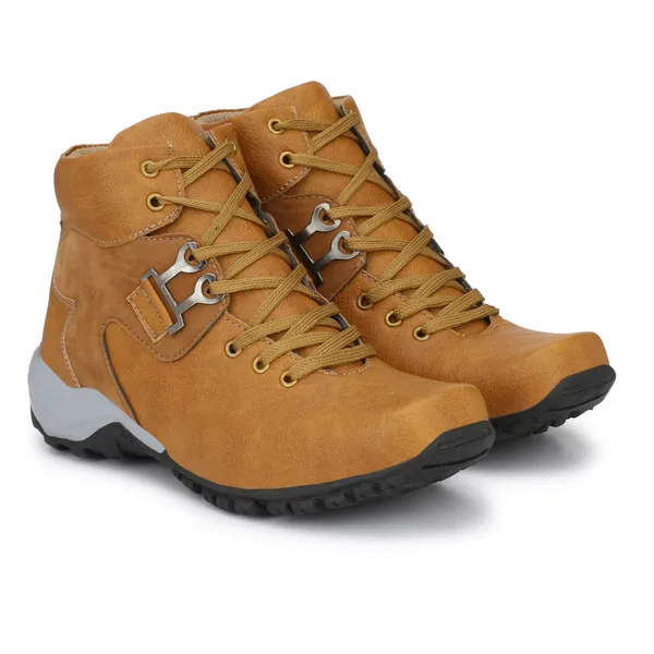 Tan_Brown_Leatherette_And_Airmix_Lace_Ups_Boots_For_Men