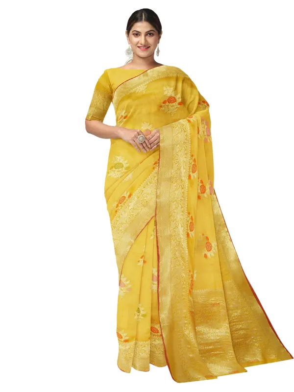 Gold_Cotton_Silk_Banarasi_Sarees_For_Women