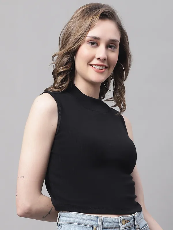 Black_Cotton_Rib_Turtle_Neck_Crop_Top_For_Women