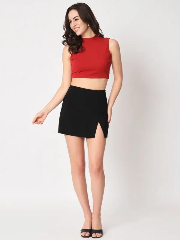 Zastraa_Black_Side_Slit_Scuba_Mini_Skorts