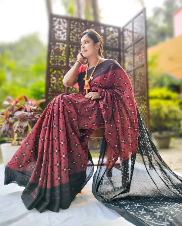 Red_Sambalpuri_Ikat_Cotton_Saree