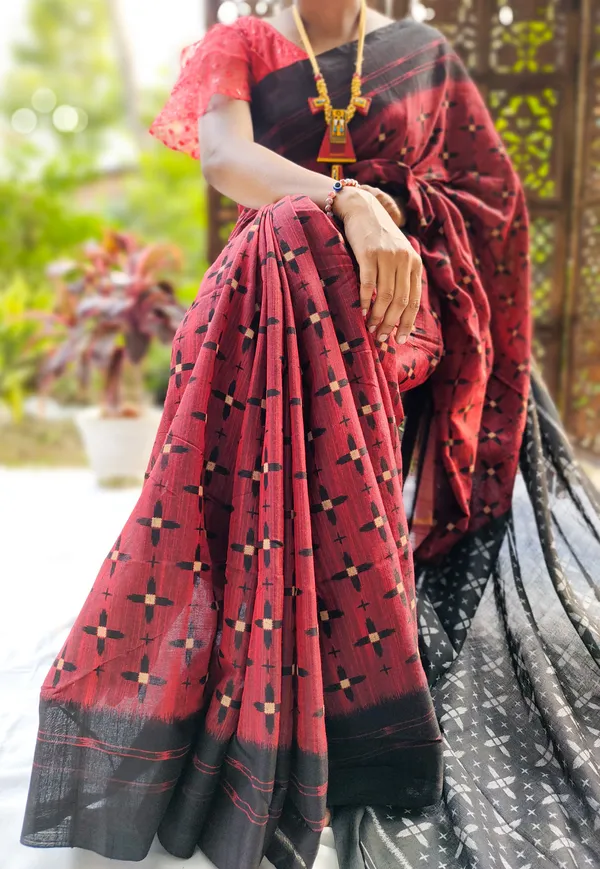 Red_Sambalpuri_Ikat_Cotton_Saree