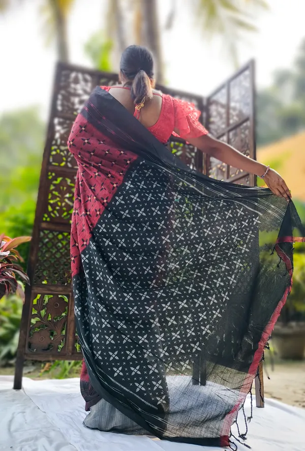 Red_Sambalpuri_Ikat_Cotton_Saree