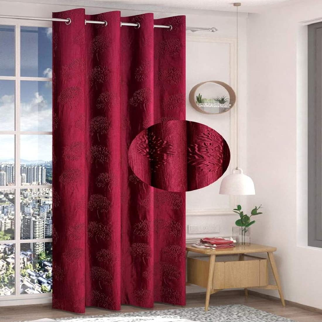 Polyester_Tree_Punching_Design_Curtains,_Washable_Parde_for_Home,_Office,_Bedroom,_Living_Room_(Maroon,_Set_of_2)