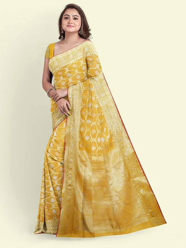Mustard_Cotton_Silk_Banarasi_Sarees_For_Women