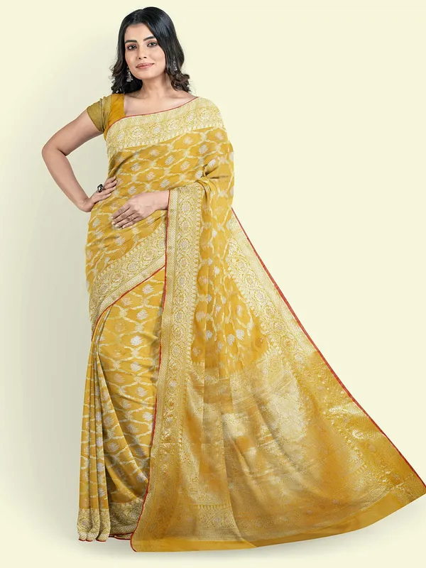 Mustard_Cotton_Silk_Banarasi_Sarees_For_Women