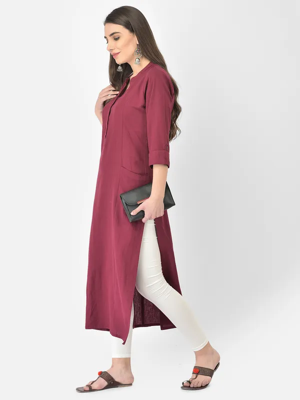 Wine_Cotton_Solid_Straight_Kurta