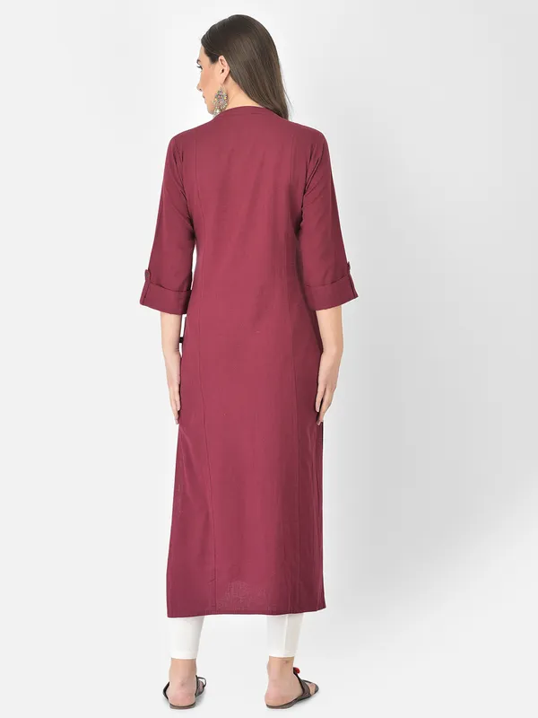 Wine_Cotton_Solid_Straight_Kurta