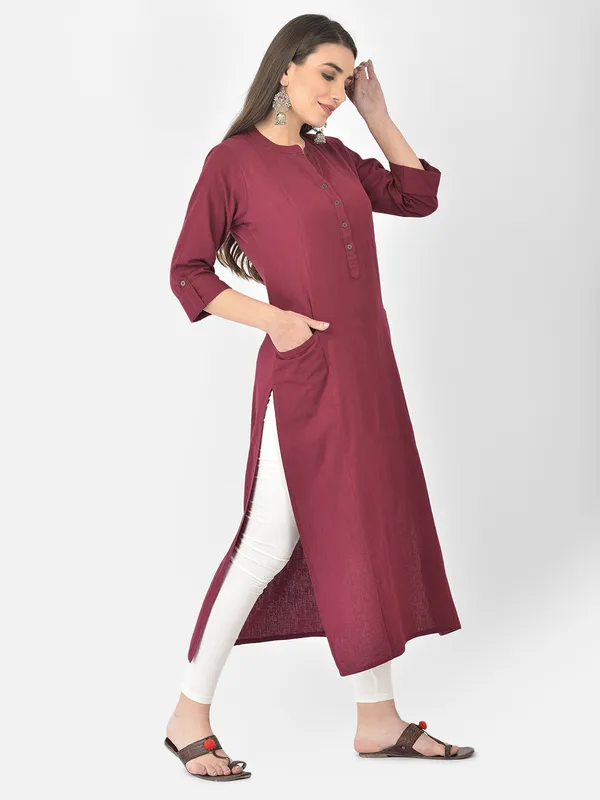Wine_Cotton_Solid_Straight_Kurta