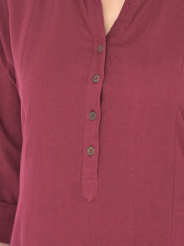 Wine_Cotton_Solid_Straight_Kurta
