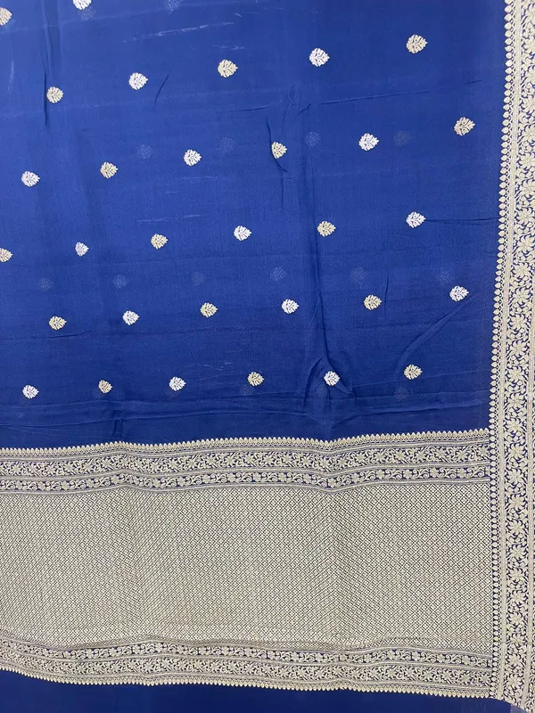 Humairah_Pure_Silk_Handloom_Navy_Blue_Khaddi_Georgette_Sona_Rupa_Kadhwa_Zari_Booti_with_Kadhwa_Weave_Border_and_Navy_Blue_Blouse