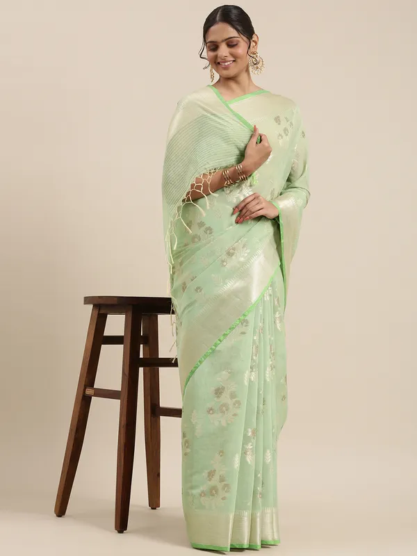 Green_Masrise_Cotton/Cotton_Banarasi_Sarees_For_Women