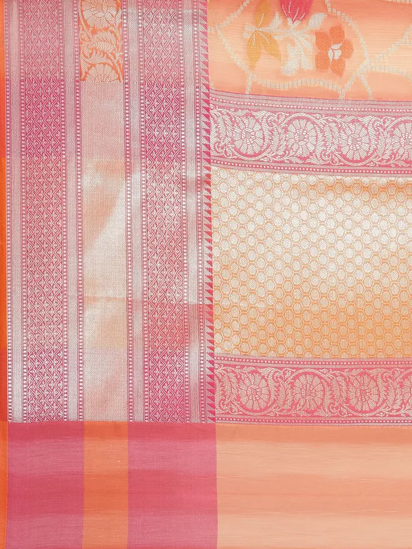 Peach_Matka_Silk/Silk_Blend_Banarasi_Sarees_For_Women
