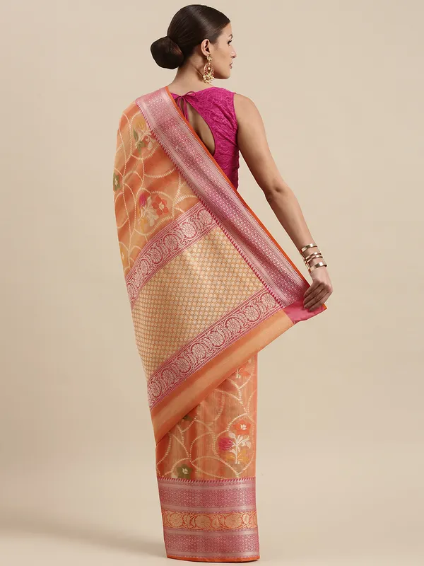 Peach_Matka_Silk/Silk_Blend_Banarasi_Sarees_For_Women
