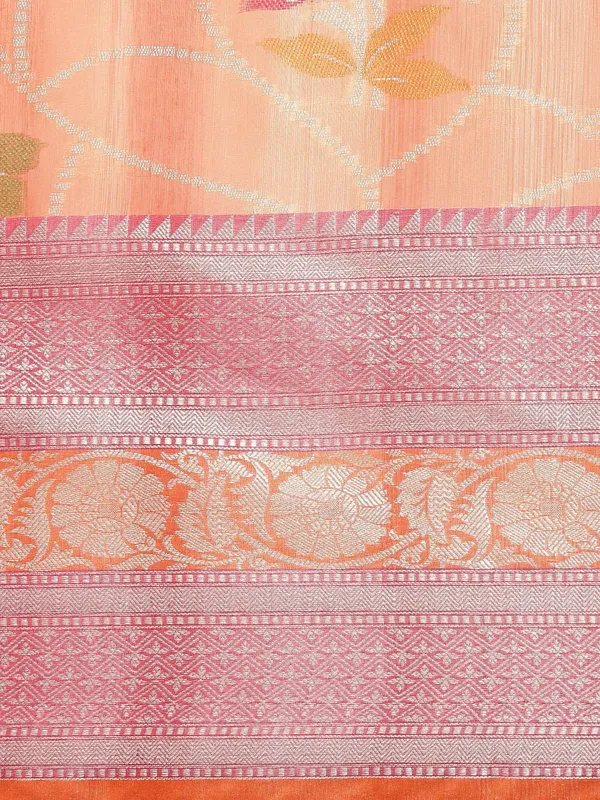 Peach_Matka_Silk/Silk_Blend_Banarasi_Sarees_For_Women