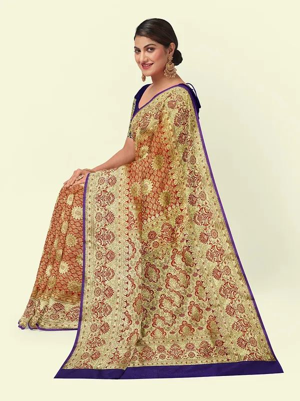 Orange_Satin_Silk_Banarasi_Sarees_For_Women