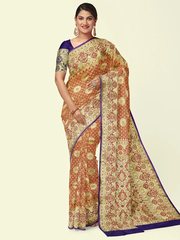 Orange_Satin_Silk_Banarasi_Sarees_For_Women
