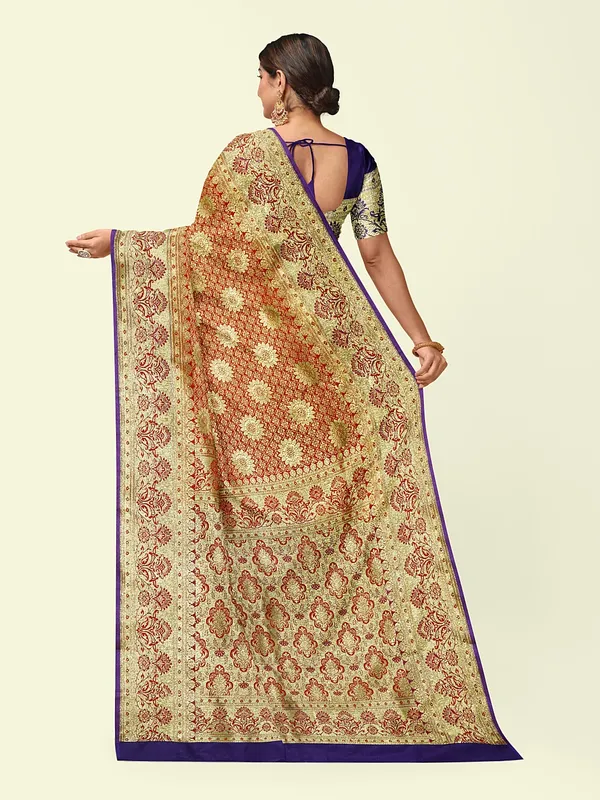 Orange_Satin_Silk_Banarasi_Sarees_For_Women