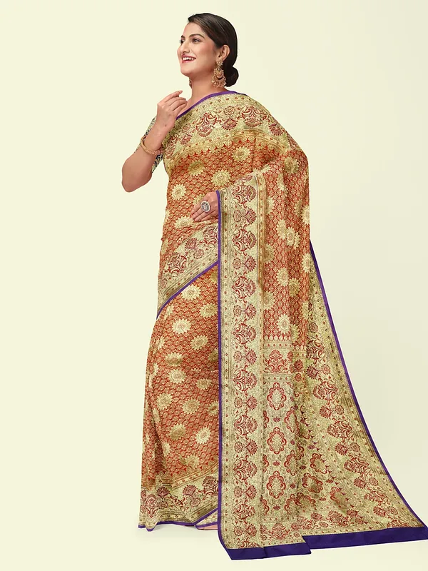Orange_Satin_Silk_Banarasi_Sarees_For_Women