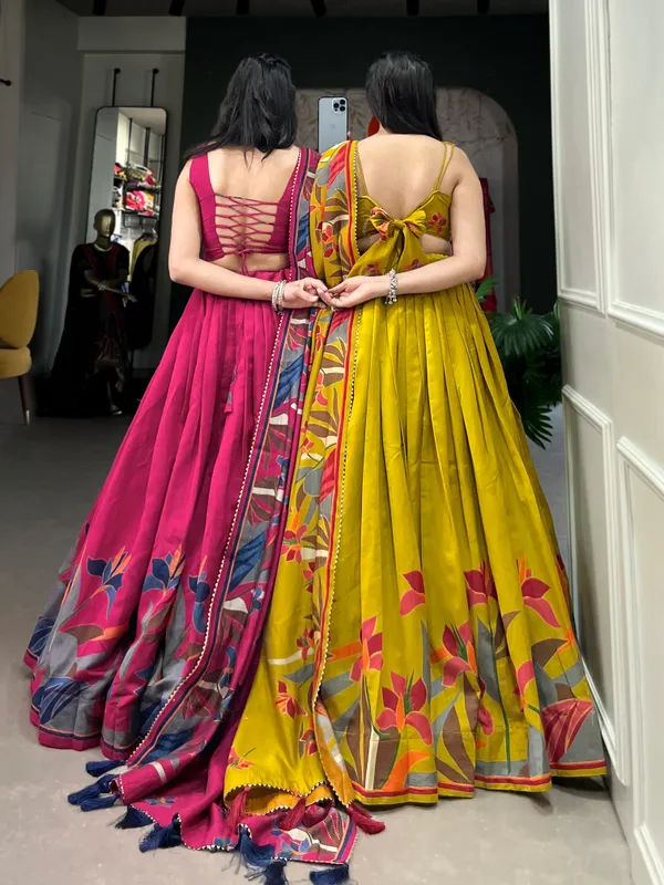 Mustard_Floral_Lehenga_Choli_with_Foil_Print_&_Gotta_Patti_Dupatta