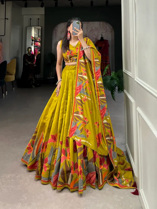 Mustard_Floral_Lehenga_Choli_with_Foil_Print_&_Gotta_Patti_Dupatta